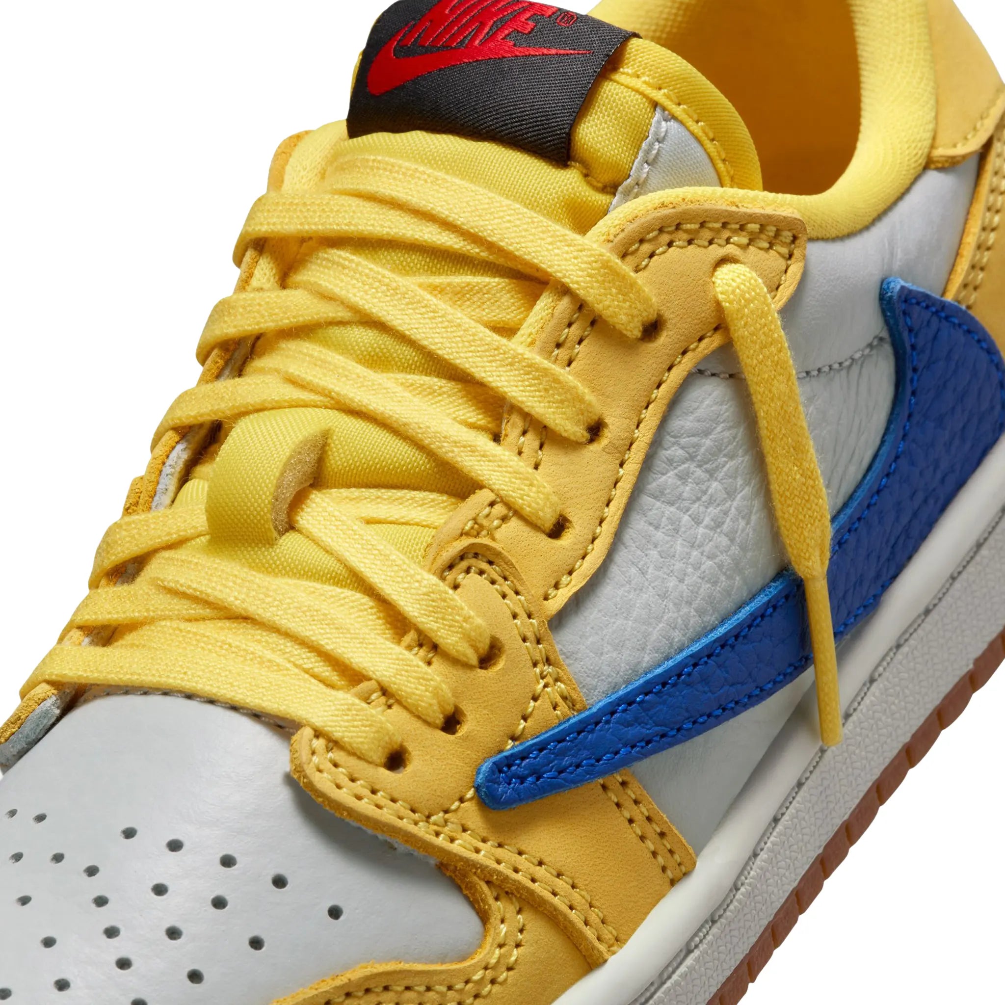 Swoosh View of travis scott x air jordan 1 low canary ps dz5909-700